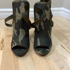 Camo Print Open Toe Booties. Worn Once